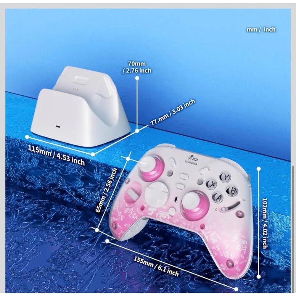 Qanba Phantom Wireless Game Controller Pink White Charging Dock HYL1-RP NWOB